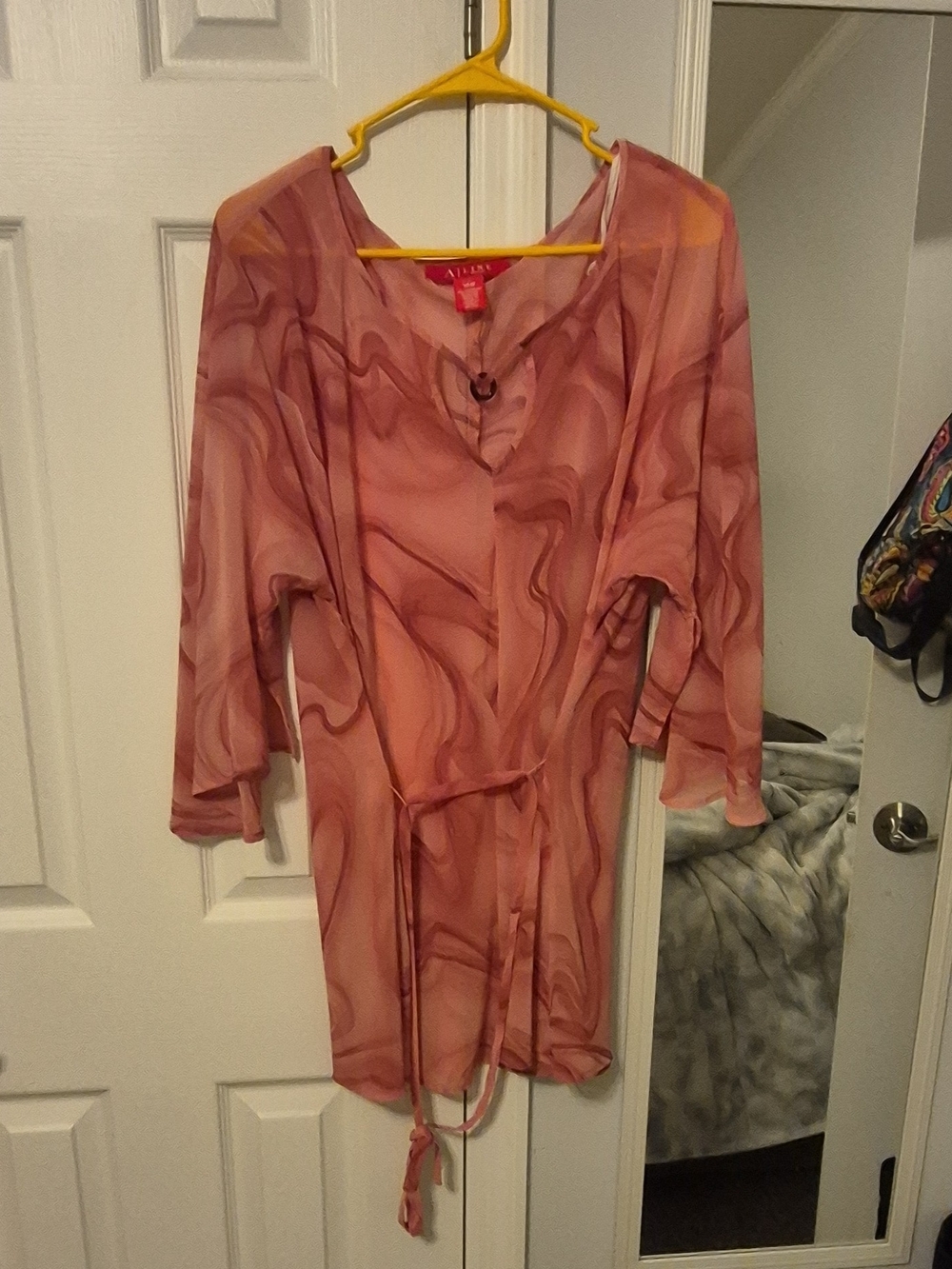 Pink Marble-Print Tunic Top with Tie Waist